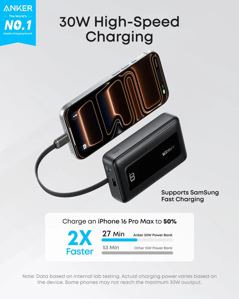 Anker Zolo Power Bankでスマートフォンを充電する様子
